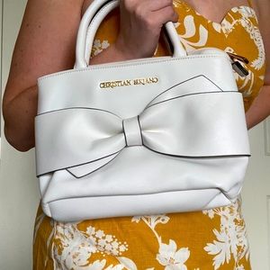 White bow-tie pleather purse